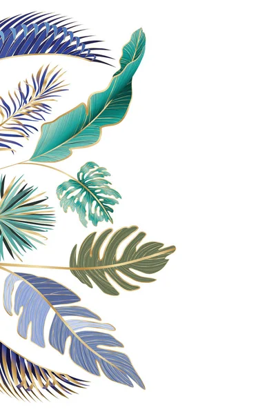 Diseño aislado de vectores de hojas verdes y azules tropicales — Vector de stock