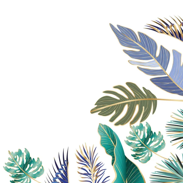 Desenho isolado de vetor de folhas tropicais verdes e azuis —  Vetores de Stock