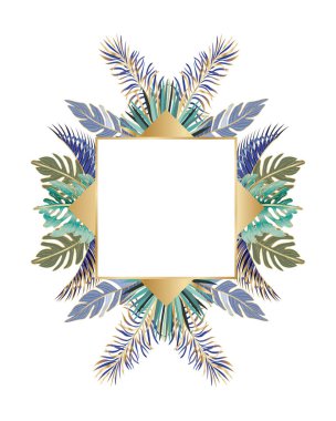 İzole edilmiş tropikal yeşil ve mavi yapraklar vektör tasarımı