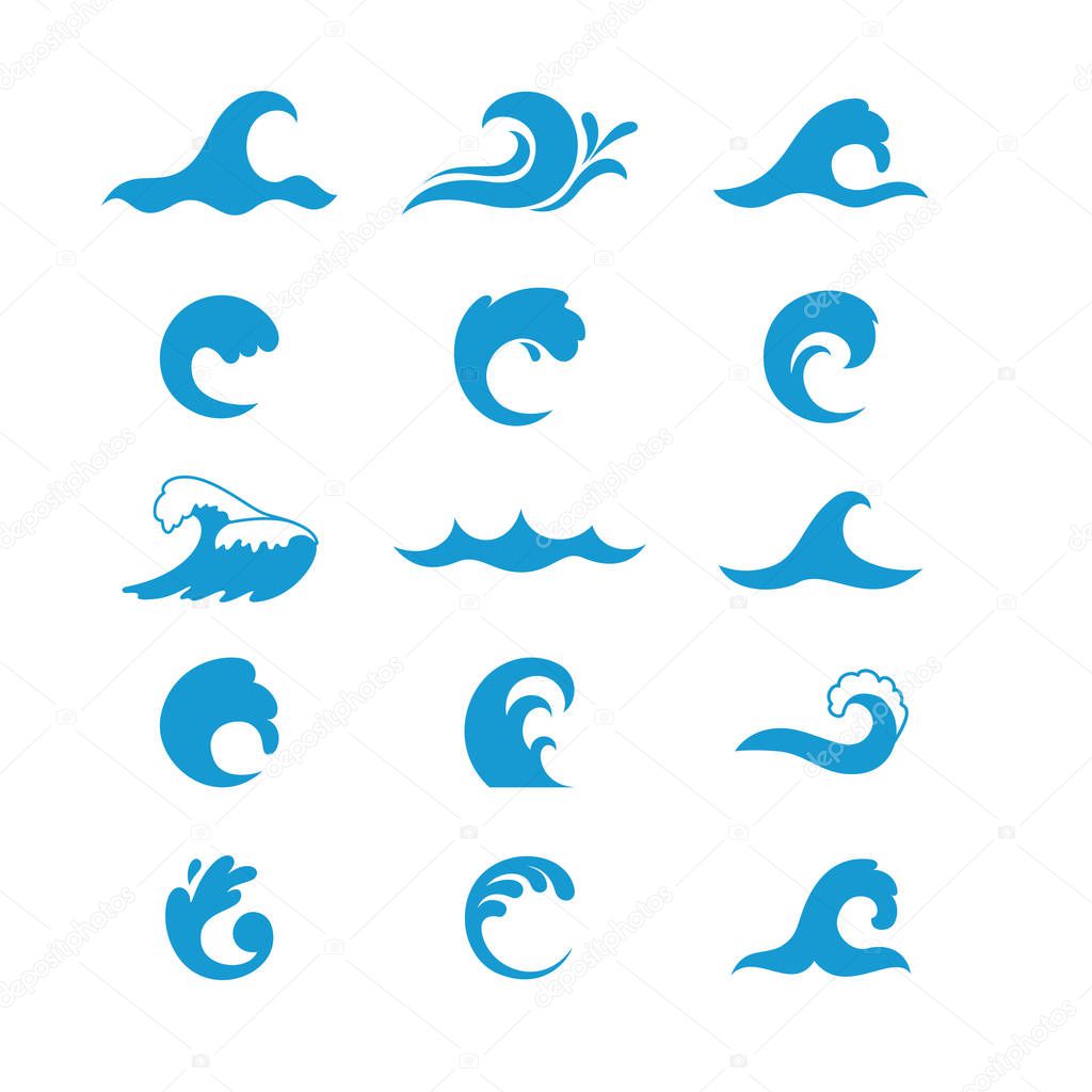 Isolated set of blue waves vector design