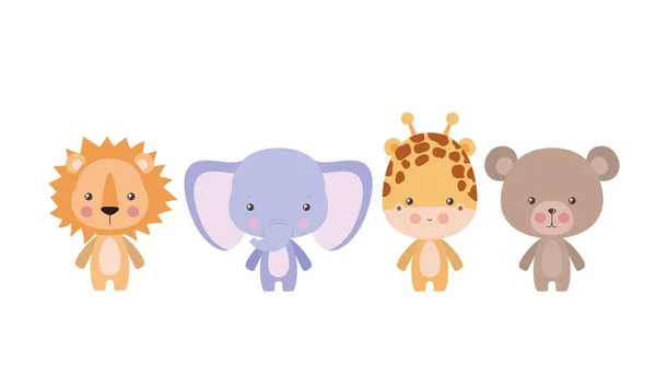 Elefante león jirafa y oso diseño de vectores de dibujos animados — Vector de stock