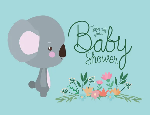 Babydusche Einladung mit Koala-Cartoon-Vektor-Design — Stockvektor