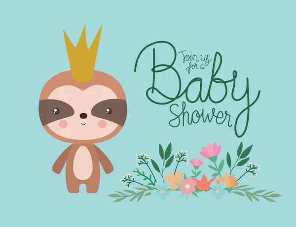 Bébé douche invitation avec paresseux dessin animé vecteur design — Image vectorielle