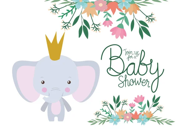 Baby shower invitation with elephant cartoon vector design — Stock Vector