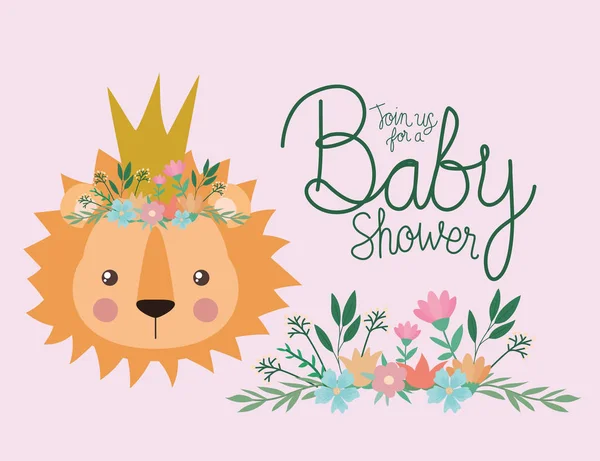 Bébé invitation douche avec dessin animé lion vecteur design — Image vectorielle