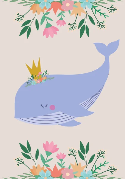 Baby shower invitation with whale cartoon vector design — Stockvector