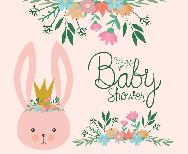 Bebé ducha invitación con conejo dibujos animados vector de diseño — Vector de stock