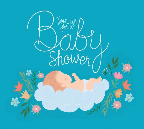 Invitation de douche de bébé avec conception vectorielle de dessin animé bébé mignon — Image vectorielle