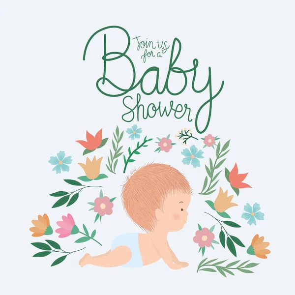 Convite de chuveiro de bebê com design de vetor de desenho animado de bebê bonito —  Vetores de Stock