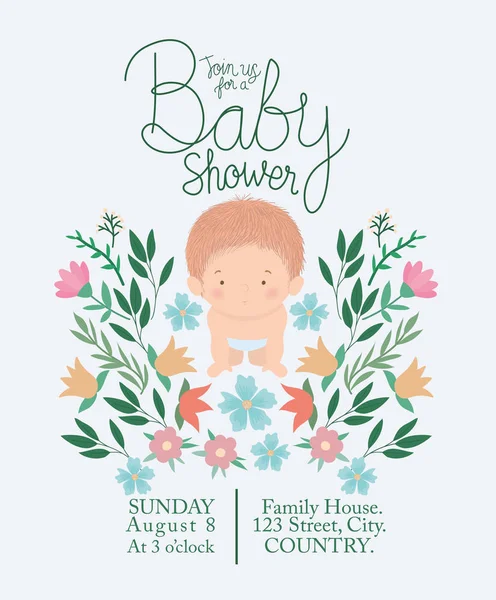 Baby dusch inbjudan med söt baby tecknad vektor design — Stock vektor