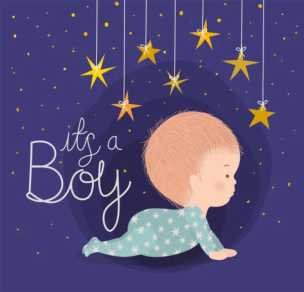 Boy cartoon with stars of baby shower concept vector design — Stockvector