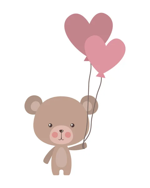 Carino orso cartone animato con cuori palloncini disegno vettoriale — Vettoriale Stock