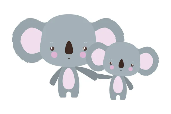 Leuke koala cartoon moeder en baby vector ontwerp — Stockvector