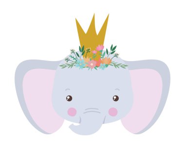 Taçlı vektör tasarımlı şirin bir fil.