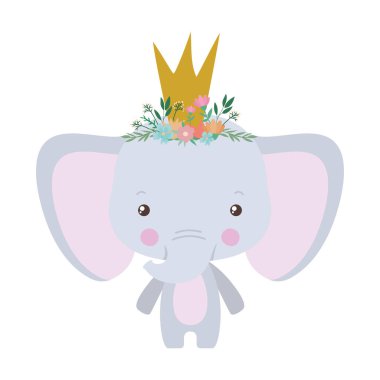 Taçlı vektör tasarımlı şirin bir fil.