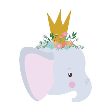Taçlı vektör tasarımlı şirin bir fil.