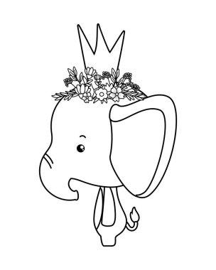 Taçlı vektör tasarımlı şirin bir fil.