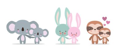 Sevimli anne ve bebek hayvanlar vektör tasarımı