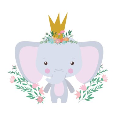 Taçlı vektör tasarımlı şirin bir fil.