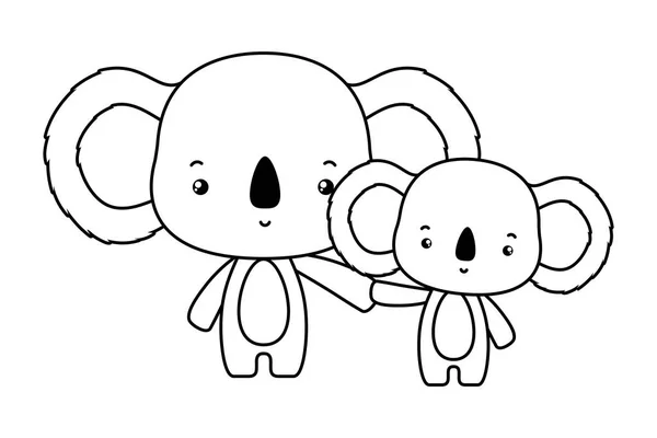 Desenho bonito do vetor da mãe e do bebê dos desenhos animados de koala — Vetor de Stock