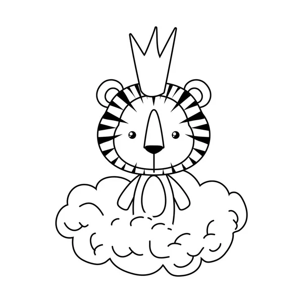 Cute tiger with crown vector design — 스톡 벡터