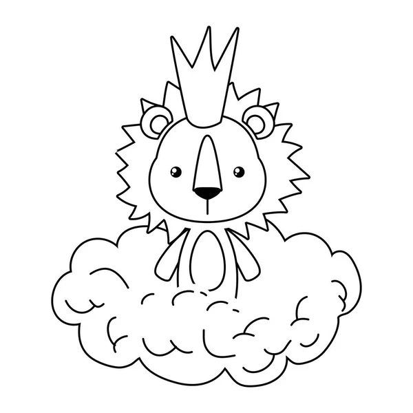 Cute lion cartoon with crown over cloud vector design — 스톡 벡터