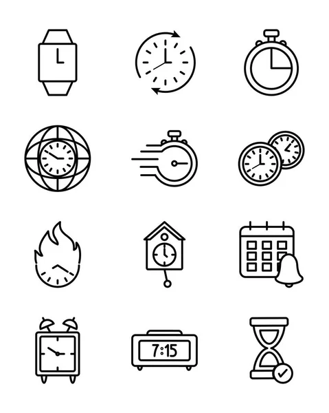 Relojes aislados instrumentos icono conjunto vector diseño — Vector de stock