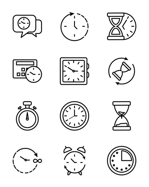 Relojes aislados instrumentos icono conjunto vector diseño — Archivo Imágenes Vectoriales