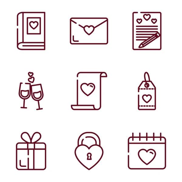 Love and valentines day icon set vector design — 스톡 벡터