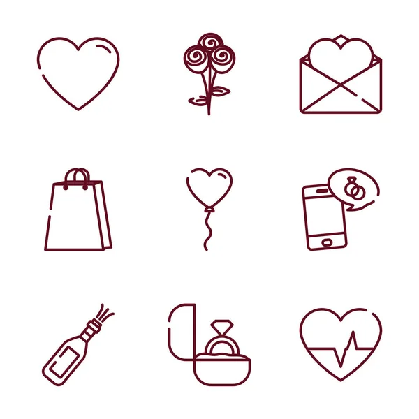 Amor y San Valentín icono conjunto vector de diseño — Archivo Imágenes Vectoriales