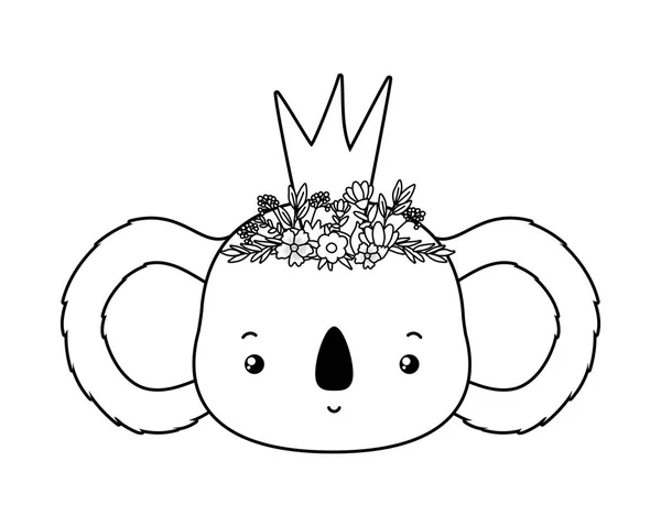 Cute koala with crown flowers and leaves vector design — 스톡 벡터