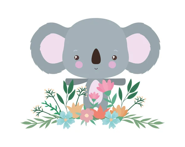 Cute koala with flowers and leaves vector design — Stock Vector