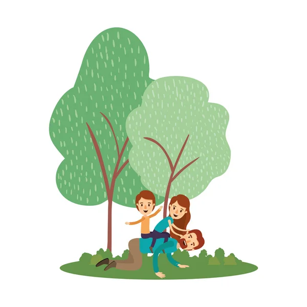 Padre hija e hijo vector con diseño de árboles — Archivo Imágenes Vectoriales