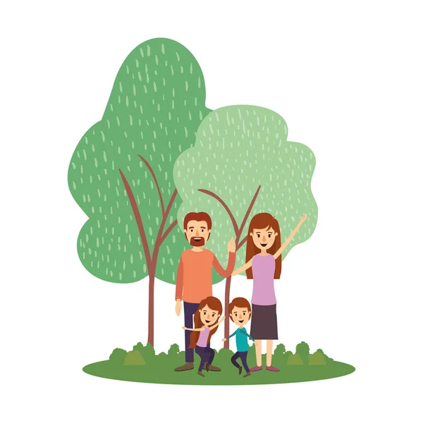 Mother father daughter son and trees vector design — Stock Vector