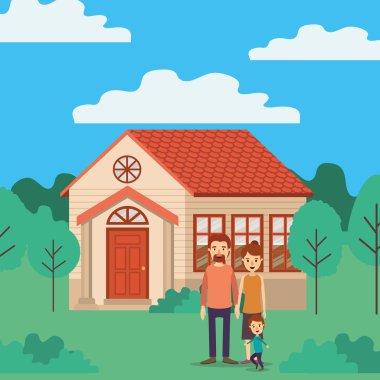 Anne baba oğul ve ev vektör tasarımı