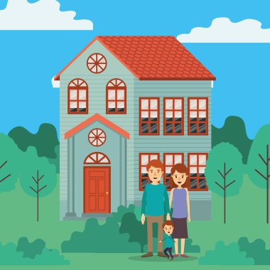 Anne baba oğul ve ev vektör tasarımı