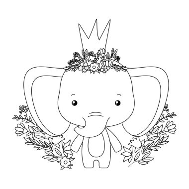 Taçlı vektör tasarımlı şirin bir fil.