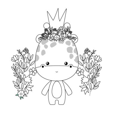 Crown vektör tasarımlı şirin zürafa.