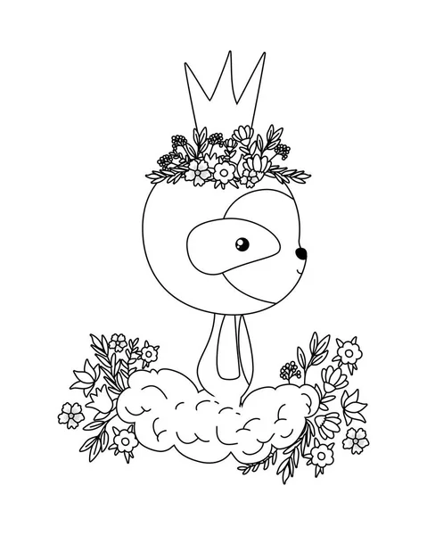 Cute sloth bear with crown over cloud vector design — 스톡 벡터