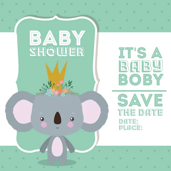 Babydusche Einladung mit Koala-Cartoon-Vektor-Design — Stockvektor