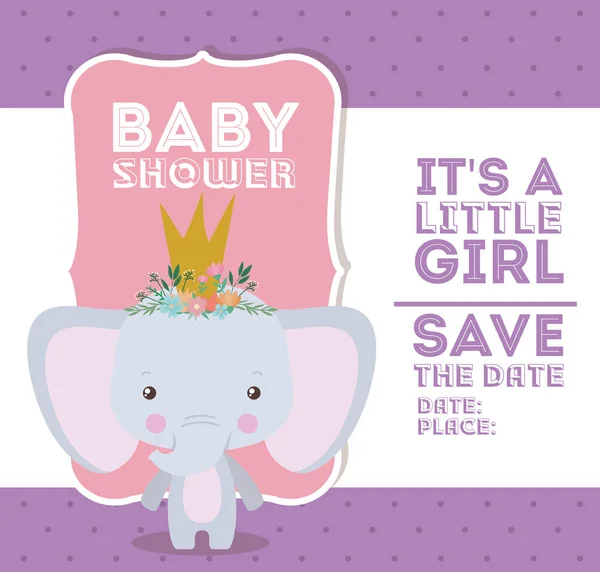 Baby shower invitation with elephant cartoon vector design — Stock Vector