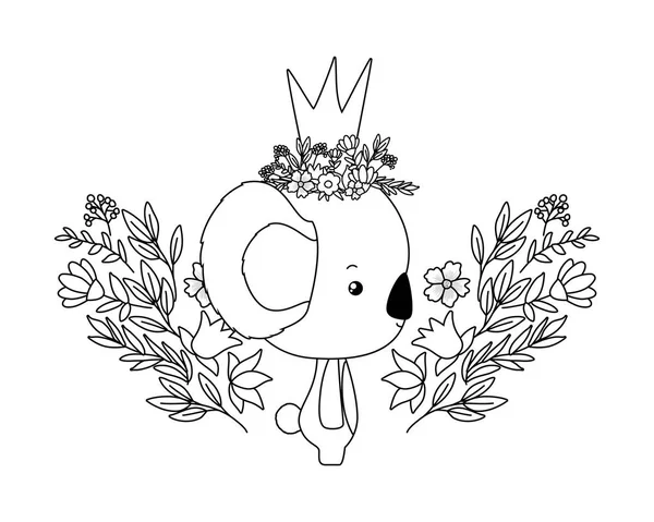 Cute koala with crown flowers and leaves vector design — 스톡 벡터