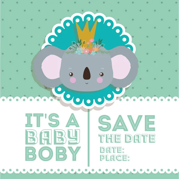 Bebé ducha invitación con koala diseño de vectores de dibujos animados — Vector de stock