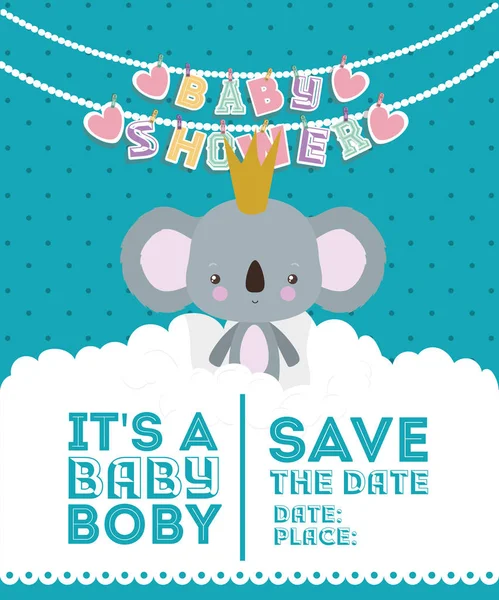 Babydusche Einladung mit Koala-Cartoon-Vektor-Design — Stockvektor