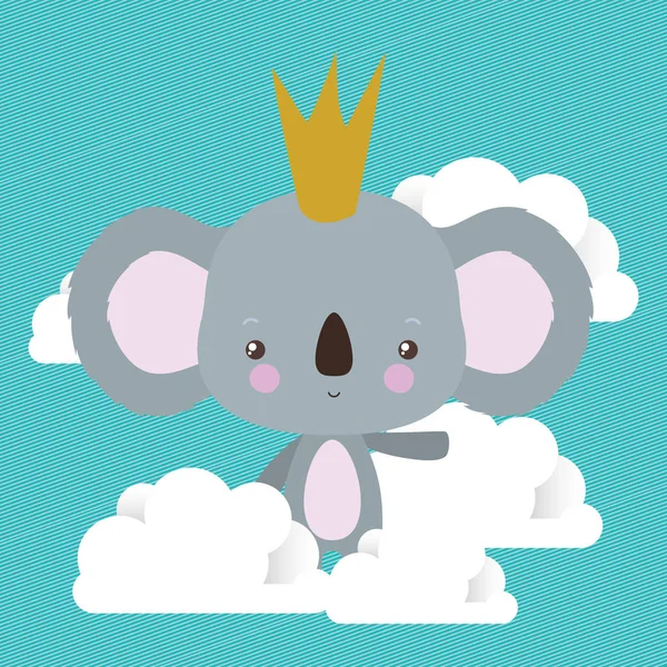 Cute koala with crown and clouds vector design — ストックベクタ