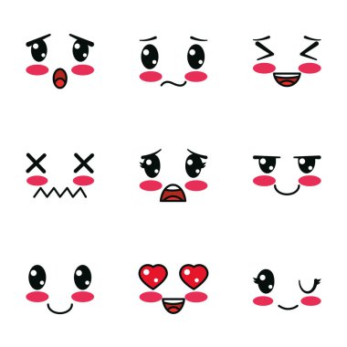 İzole edilmiş kawaii çizgi film yüz ikonu vektör dizaynı