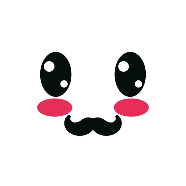 Aislado kawaii feliz cara de dibujos animados con bigote diseño de vectores — Vector de stock