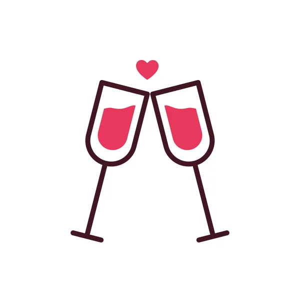 Isolated champagne cups and heart vector design — 스톡 벡터