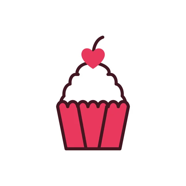 Cuore isolato ciliegia su disegno vettoriale cupcake — Vettoriale Stock