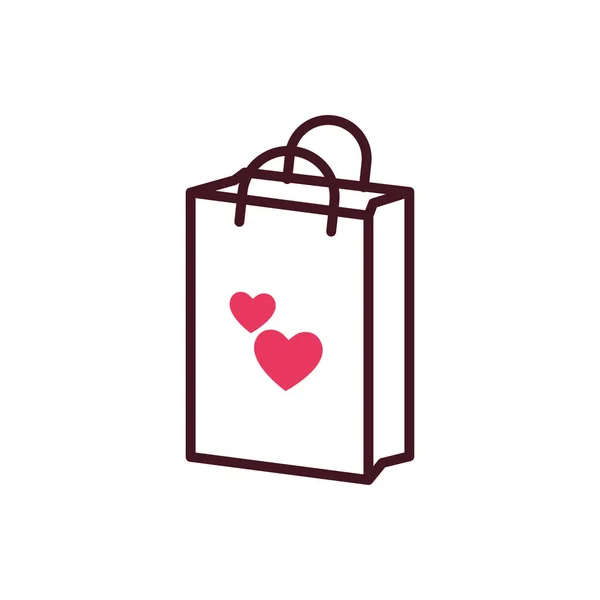 Corazones aislados y diseño de vectores bolsa de compras — Vector de stock